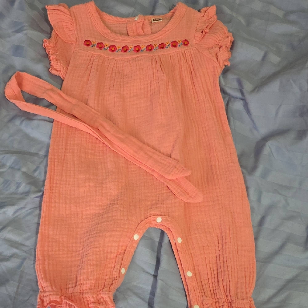 Pink Baby Romper with Floral Embroidery
